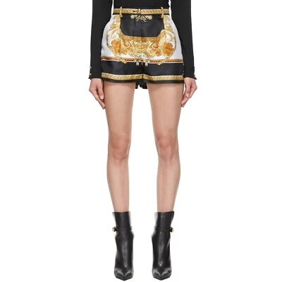900$ Pantalón Corto VERSACE A85704 Medusa Estampado Renacentista Sarga Seda Dorado Negro S Foto 1 de 4