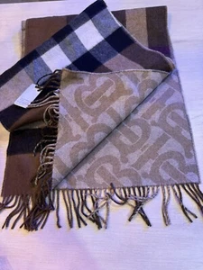 Burberry 100% Cashmere TB Half Mega Check Scarf Beige NEW GENUINE - Picture 1 of 3