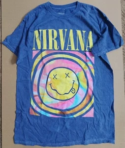 Nirvana Herren Medium blau Distressed gewaschen Smiley Gesicht Grafik T-Shirt 19 Grube - Bild 1 von 4