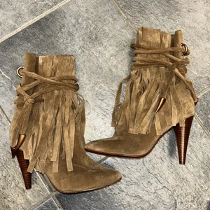 ASH "Bird" women's Suede fringe ankle boots 4" heel - 36 - Picture 1 of 5