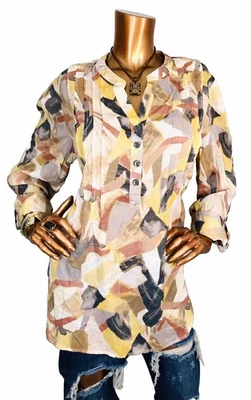 Blusa Camisa Plisada Cocomo 2X Plus Tie Dye Otoño Clima 1/2 Botones 3/4 Slvs Foto 1 de 4