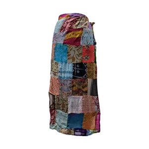 Boho  vintage style up-cycled reversible abstract patchwork maxi wrap skirt - Picture 1 of 1