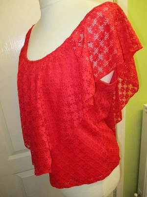 BNWT RIVER ISLAND SIZE 18 WOMENS RED LACE FRILLED TOP - ON OR OFF THE SHOULDER - Image 1 of 4