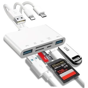Lecteur de Carte Mémoire 5 en 1, Adaptateur USB OTG et Lecteur de Carte SD pour i-Phone/i Blanc - Photo 1 sur 7