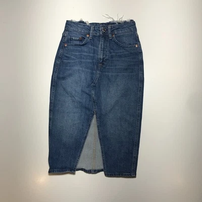 Falda H&M & Denim Mujer 2 Azul Jean Lápiz Envejecido-Cintura Abertura Ajuste Estrecho Foto 1 de 4