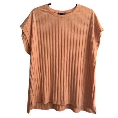 New Eileen Fisher Boxy Ribbed Top Light Pink Crew Neck Pullover Short Sleeve XL - Image 1 of 4
