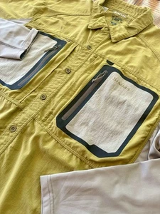 2 Lot Simms G4 Fishing Shirt Mens XXL Vented Long Sleeve Snap Green Gray GUC - Picture 1 of 12