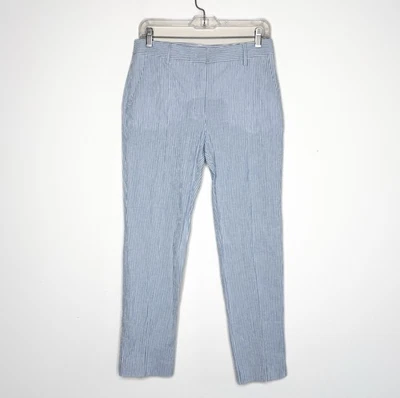 Pantalones Max Mara Weekend Talla 8 Algodón Lino Rayas Azul Seersucker Crop Cigarette Foto 1 de 4