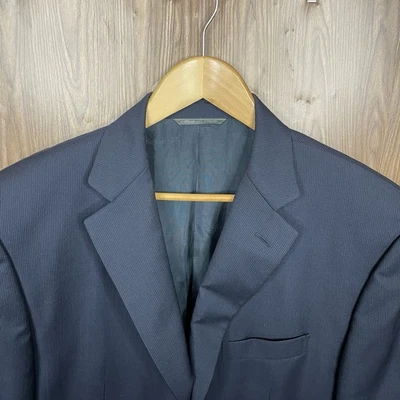 Bachrach 意大利制造运动外套男式 44R 蓝色条纹 100% 羊毛三扣 — 第 1/4 张图片