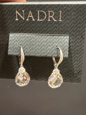 Nadri  Clear Crystal CZ  Rhodium Plated Silver Earrings Vintage Look - Image 1 of 4