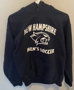 New Hampshire Men’s Soccer Logo Hooded Sweatshirt - Navy Blue Size Medium - Picture 1 of 4