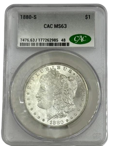 Dólar de plata Morgan 1880-S, grado CAC MS63, atractivo clásico. - Imagen 1 de 2