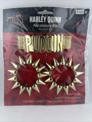 Harley Quinn Accessory Kit Suicide Squad Choker And 2 Spike Bracelets Gold Tone - Image 1 of 4