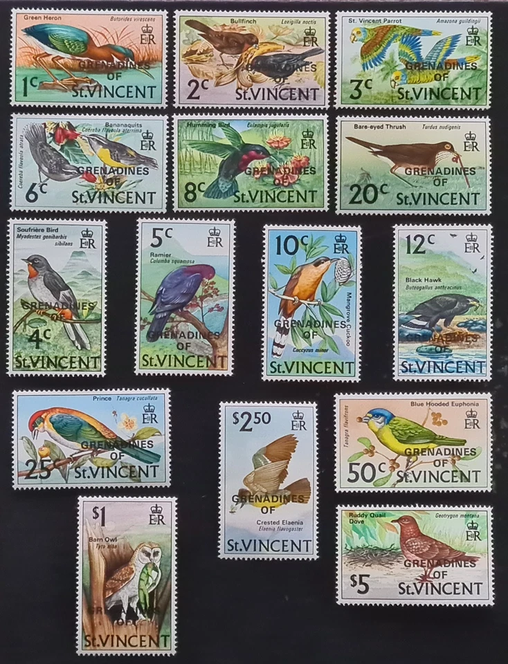 St Vincent 1974 'Birds' conjunto completo de 15 optd. "GRENADINES OF" MNH /S4108/ - Imagem 1 de 1