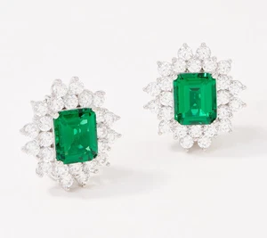 TOVA DMQ Simulated Emerald Earrings, Sterling Silver, Clip-On - Picture 1 of 2