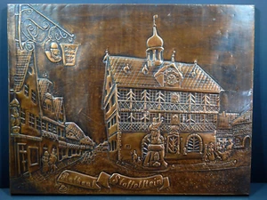RATHAUS STAFFELSTEIN HAMMERED COPPER RAISED RELEIF WALL HANGING METAL ART SIGNED - Picture 1 of 15