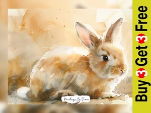 Gentle Gaze, Watercolor Adorable Rabbit Painting Print 5"x7" on Matte Paper - Picture 1 of 6