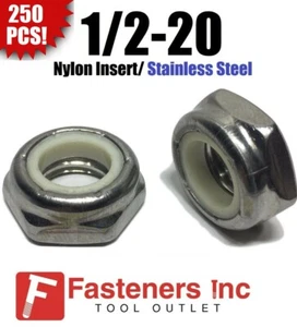 Qty 250 Fine 1/2-20 Hex Jam Nylon Insert Lock nut Nylock Stainless Steel - Picture 1 of 3