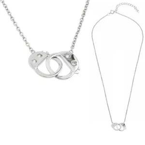 Sterlingsilber Halskette M / Cz Steine Handschellen Anhänger - Bild 1 von 4