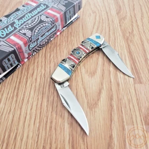 Rough Ryder Old Southwest Pocket Knife Stainless Steel Blades Stone Handle 747 - Picture 1 of 17