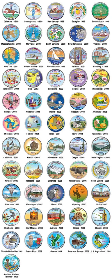 US Statehood Quarters COLORIZED Legal Tender * 56-Coin Complete Set * w/Capsules - Image 1 of 1