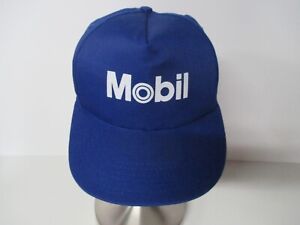 Mobil cap adjustable blue and white with logo.