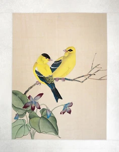 Vintage chinesisches handgemaltes Aquarell Vogel gerahmtes Gemälde - Bild 1 von 3