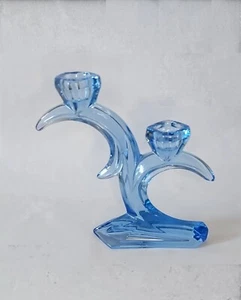 Art Deco Double Blue Glass Candle Holder Rattenberg Anna Hütte Germany - Picture 1 of 11