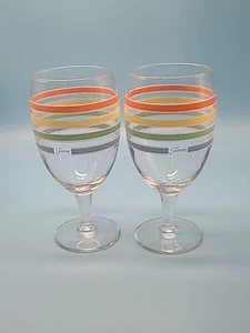 Set/2 Genuine Fiesta Accessories Glass Goblet MULTI w/ CHARTREUSE Stripe - Picture 1 of 4