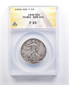 F15 1946 Walking Liberty Half Dollar FS-801 DDR-001 ANACS *9719 - Picture 1 of 3