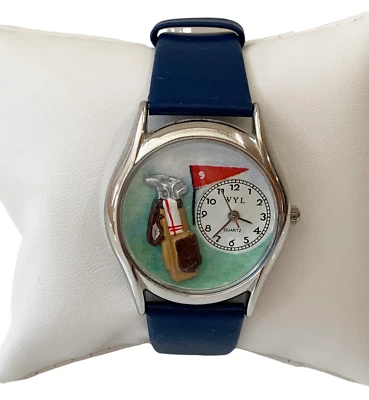 Vintage Whimsical Watches Golf Bag Themed Silver Finish Watch w/New Battery - Image 1 of 4