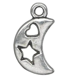 Anhänger, Mond, 20 Antik Silber Zinn 13x10mm Halbmond Mondsichel Herzen & Sterne - Bild 1 von 2