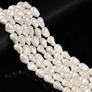 Cuentas barrocas de perlas recubiertas blancas tamaño 10x15 mm 12x23 mm 15,5"" hilo - Imagen 1 de 3