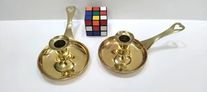 PAIR Virginia MetalCrafters Old Sturbridge Village Brass Candle Chambersticks - Picture 1 of 13
