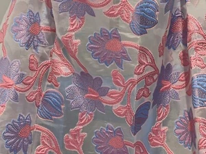 PINK BLUE GOLD WHITE Metallic Brocade ORGANZA Fabric 58” Width Sold By The Yard - Picture 1 of 6