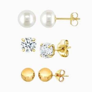 Pori Jewelry 14K Gold 4MM 3 Pack Stud Earrings Set - Picture 1 of 4