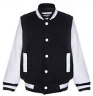 Kids Varsity Black & White Bomber Jacket with Real Leather Sleeves 3-13 yrs