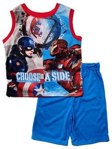Marvel Boys Blue Captain America Sleeveless 2 Piece Pajama Set Size Small 6-7 - Picture 1 of 1