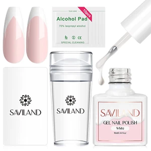 French Manicure Kit: French Tip Nail Stamp with White Gel Nail Polish Set, Jelly - Picture 1 of 12