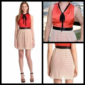 Kensie Orange & Ivory Lace Crochet Detail Cotton Blend Necktie Dress ~ L M3020 - Bild 1 von 12