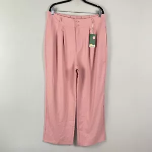 Halara Wide Leg Pleated Pants Size XL Pink High Waisted Flex Stretch Pockets - Picture 1 of 10