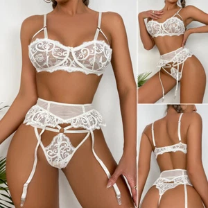 2Pcs Bra Panty Sets Women Underwear Ladies Bralette Sexy Lingerie Nightwear US - Picture 1 of 24