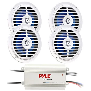 Pyle PLMRMB4CW 4-Channel Marine Bluetooth Amplifier, 4x 5.25" 100 Watts Speakers - Picture 1 of 4