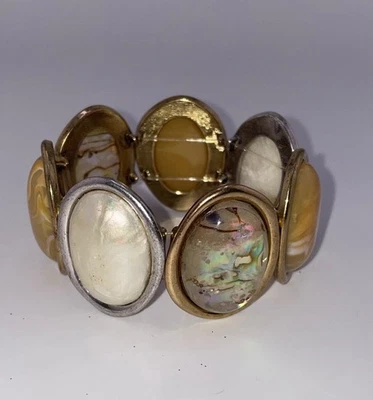 Brazalete grueso caramelo elástico para adaptarse a cabujón tono plata y oro ovalado Foto 1 de 4