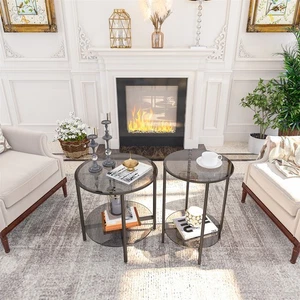 Mesa de café Artloge mesa auxiliar mesa de centro sofá con 2 estantes de vidrio redondo DE - Imagen 1 de 13