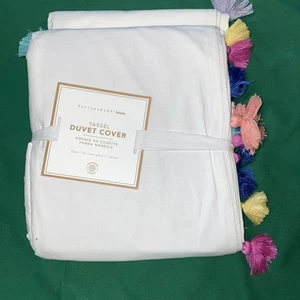 Pottery Barn Teen Quaste Bettbezug Regenbogen Zwilling Weiß Mehrfarbig Neu - Bild 1 von 6