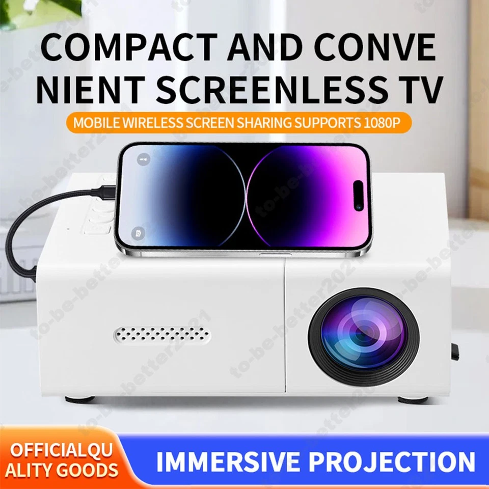 HD 1080P Mini LED Projector HDMI-compatible USB/AV/TF Slots W/ Remote Controller - Image 1 of 4