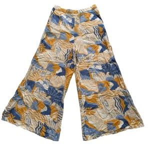 NWT Midnight Sky Linen-Cotton Blend Flare Tropical Summer Print Pants Size Large - Picture 1 of 12