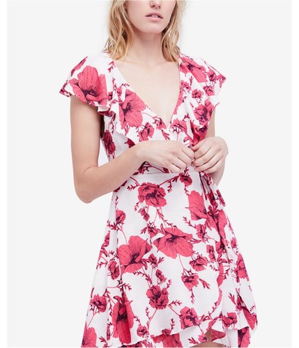 OFF WHITE Free People Mini Abito Donna Quartiere Francese con Arruffature Avvolgente Bianco sporco X Small