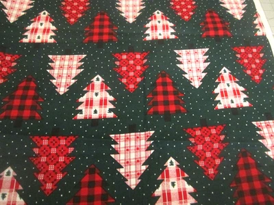 Vtg Fabric Christmas Country Trees Green Red  Fabric Traditions 1993 1yd 24" x44 - Image 1 of 4